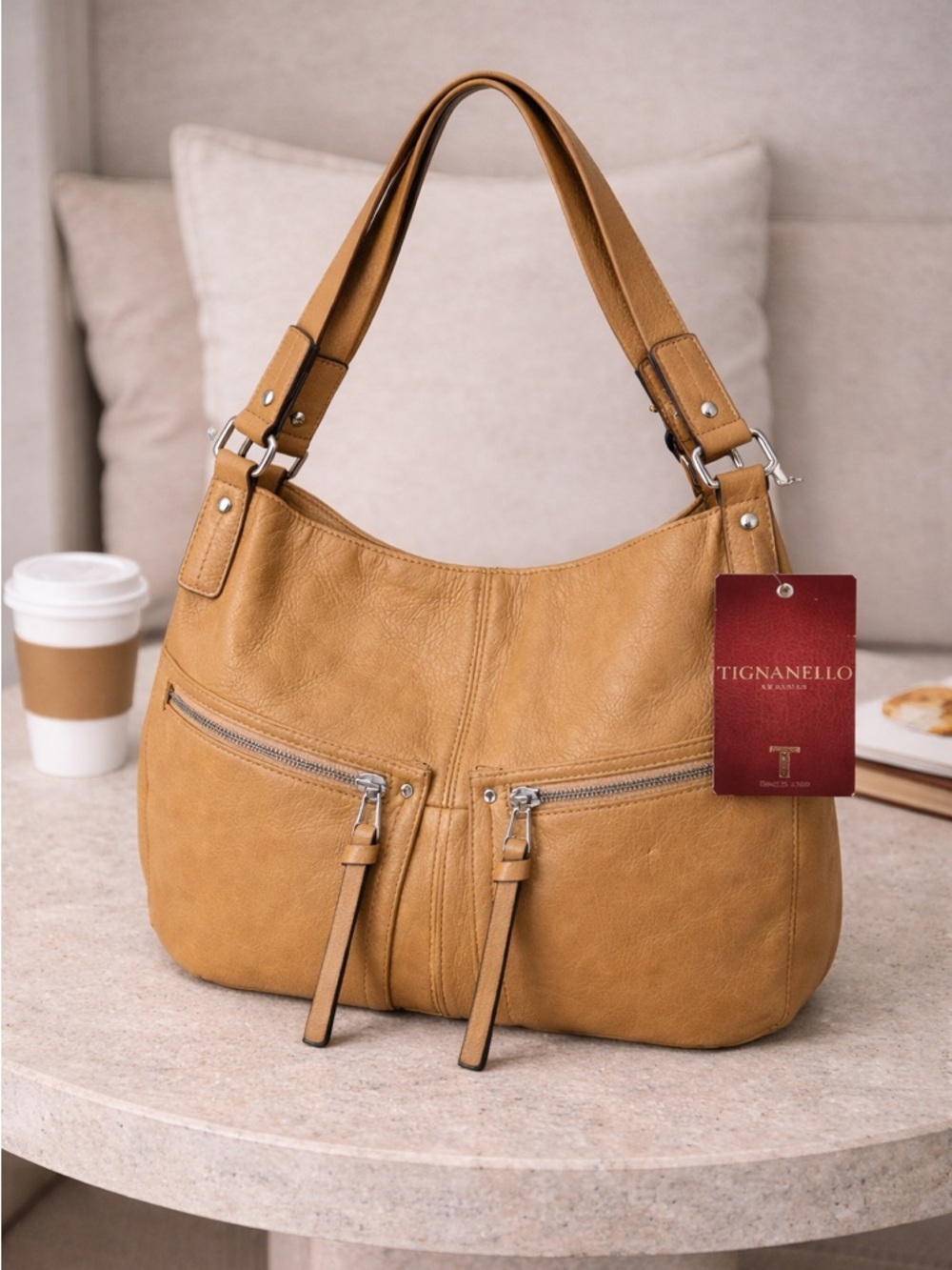 Tignanello Tan Leather Shoulder Bag Hobo bag tote